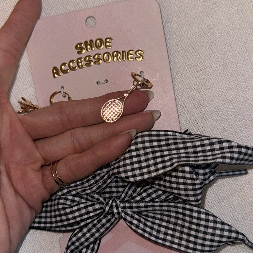 NWT Anthropologie shoe accessories- Gingham Bow Shoe strings
